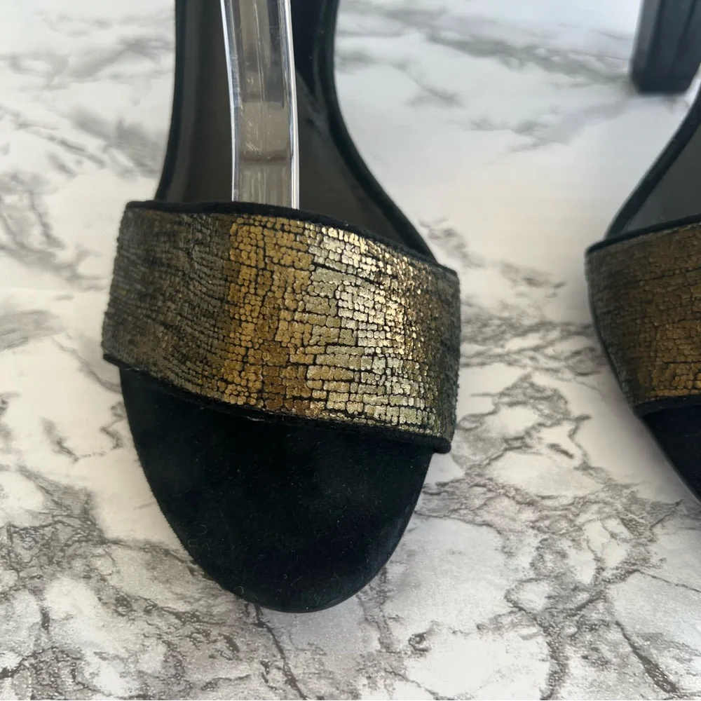 Diane Von Furstenberg Sandals Heeled Metallic Ankle Strap Olive Green 6.5